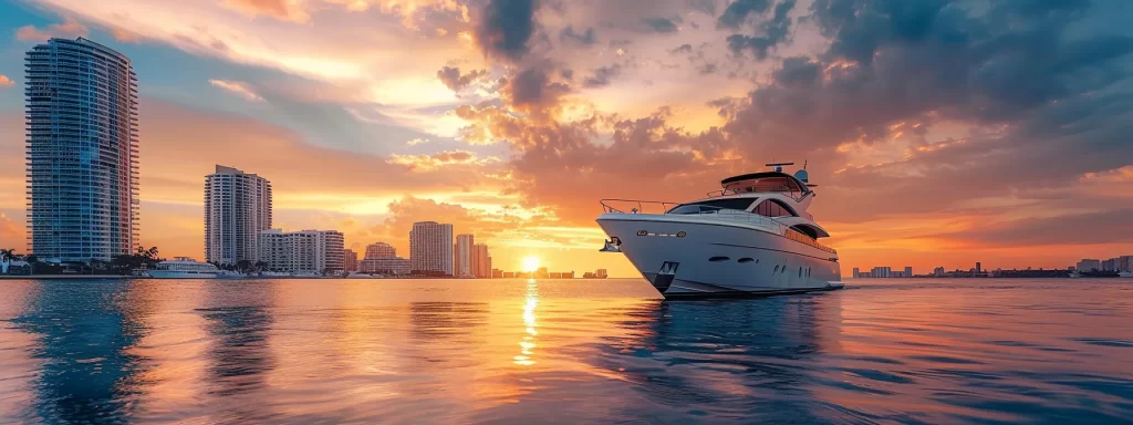 a luxurious yacht glides effortlessly across the sparkling azure waters of palm beach, surrounded by an elegant sunset that casts a warm glow, symbolizing a vibrant community of affluent enthusiasts eagerly awaiting the latest news and trends in the world of luxury boating.