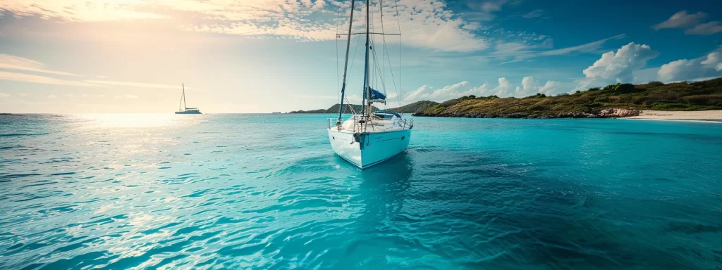 a luxurious yacht glides effortlessly through crystal-clear turquoise waters, with the sun casting a golden glow over its sleek hull, symbolizing the optimized sailing experience achieved through expert yacht management services.