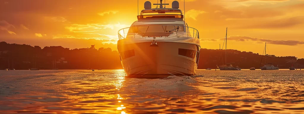 a luxurious yacht gleams under the golden sunset, surrounded by families enjoying live marine music performances and culinary experiences, capturing the essence of refined entertainment and exclusive opportunities on the water.