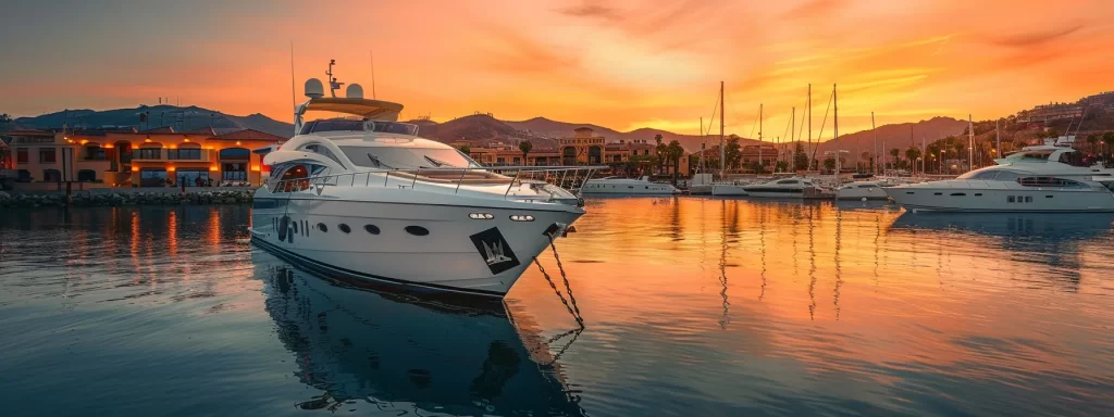 a luxurious yacht glides through a picturesque marina, surrounded by vibrant coastal vineyards and elegant yacht clubs, capturing the essence of refined travel and indulgent escapades.